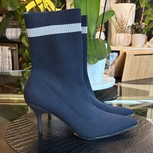 Zara Navy Heeled Sock Boots with White Stripe